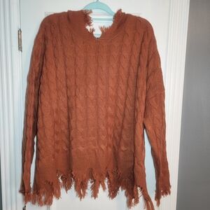 Cato Rust Frayed Hem Cable Knit Sweater With Hood Sz 22/24